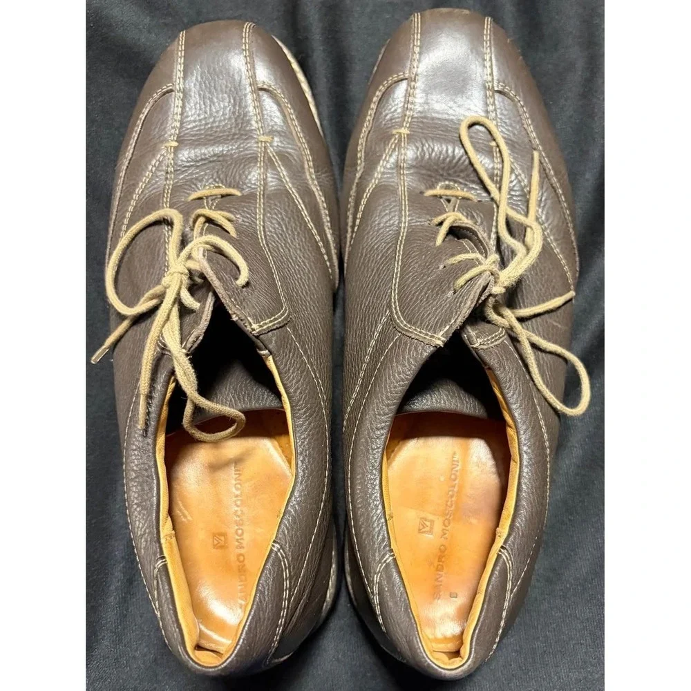 Sandro Moscoloni Brown Pebbled Leather Oxford Shoes Men's 9M Made Brazil